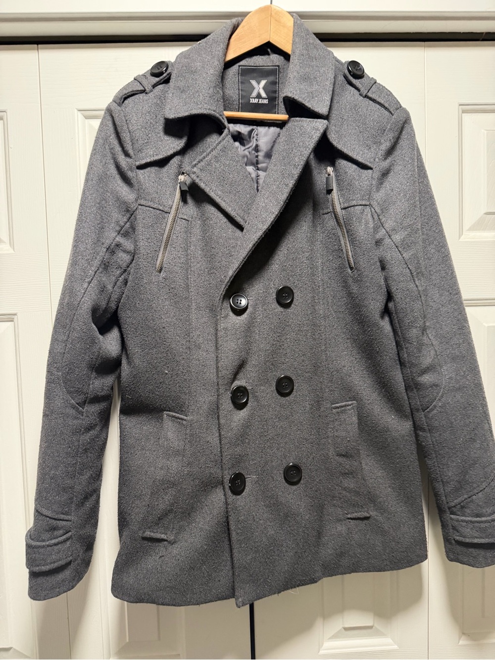 Men’s Double-Breasted Gray Peacoat Jacket